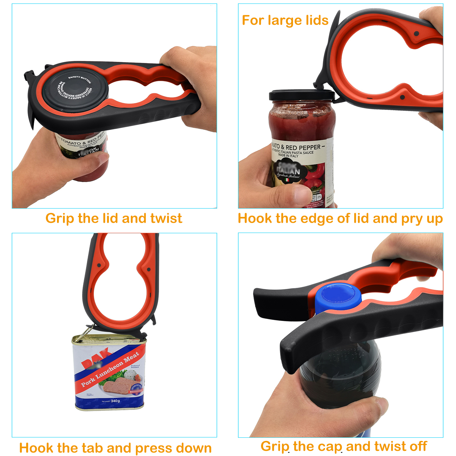 Otstar Jar Opener Bottle Opener and Ring Pull Can Opener for Weak Hands Arthritis Hands, Elderly - 图片 3