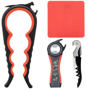 Otstar Jar Opener & Bottle Opener Set for Weak Hands - Multi-Function Kitchen Opener Tool for Seniors with Arthritis, Elderly - Includes Jar Lid Gripper Pad, Corkscrew Opener