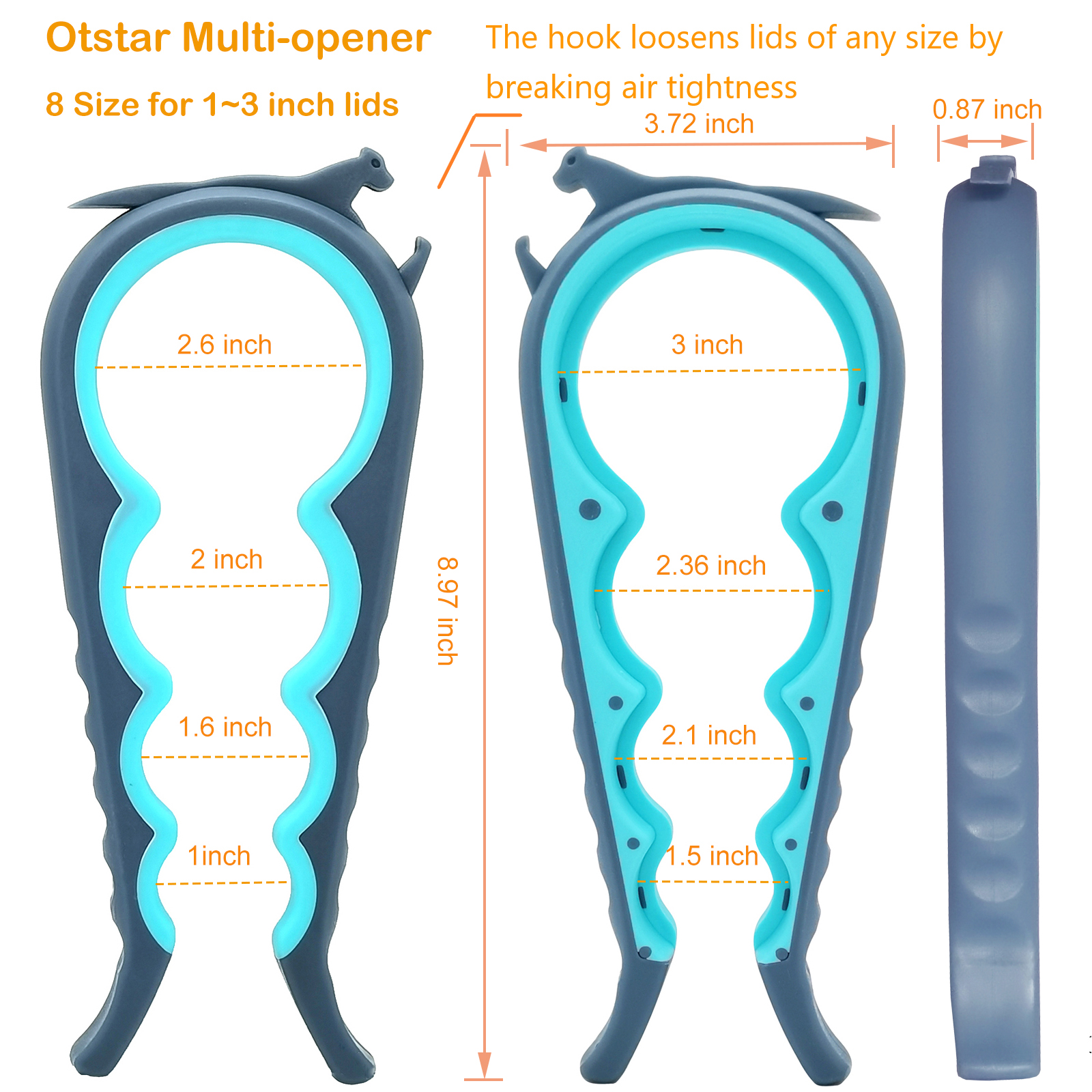 Otstar Jar Opener Bottle Opener and Ring Pull Can Opener for Weak Hands Arthritis Hands, Elderly - 图片 2