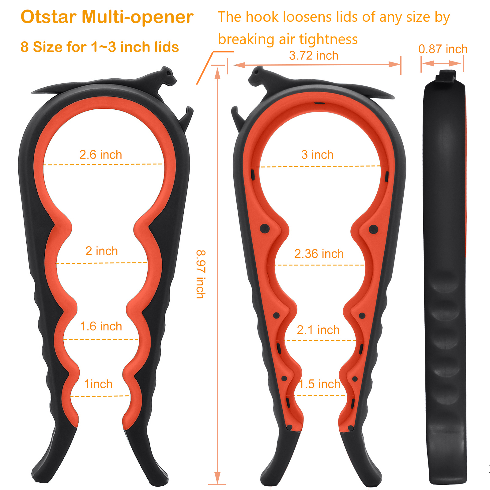 Otstar Jar Opener Bottle Opener and Ring Pull Can Opener for Weak Hands Arthritis Hands, Elderly - 图片 2